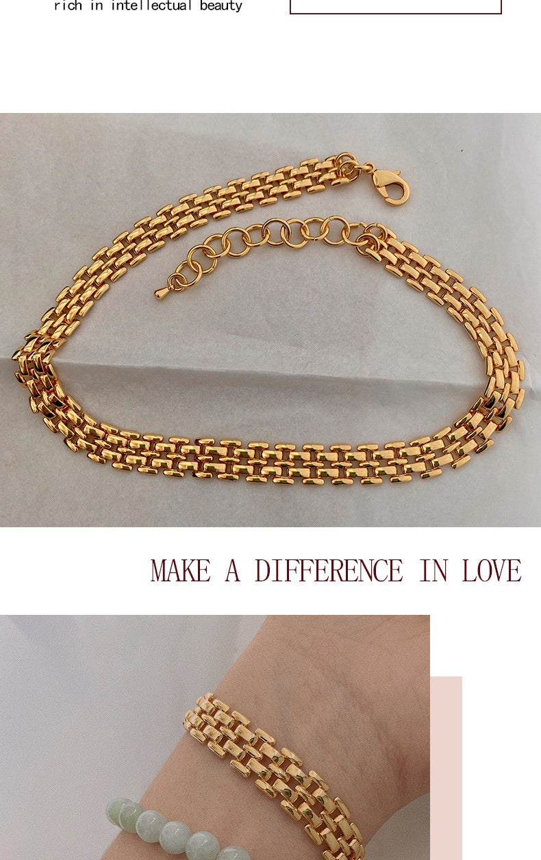 Titanium Steel 18K Gold Plating Woven Bracelet Necklace