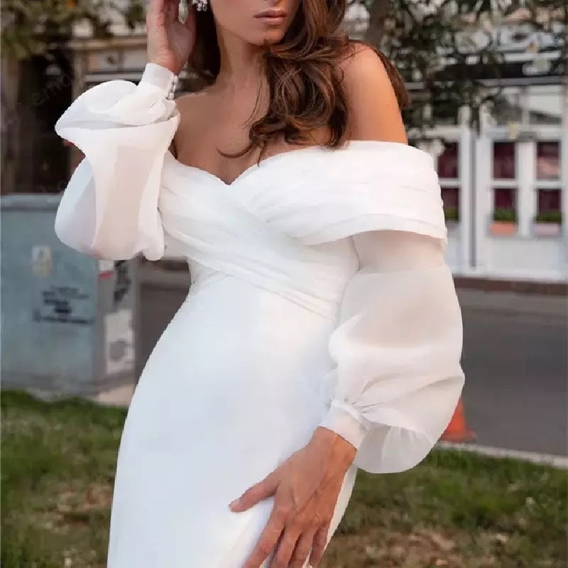Spring Concise White Satin Trailing Lightweight Wedding Dress