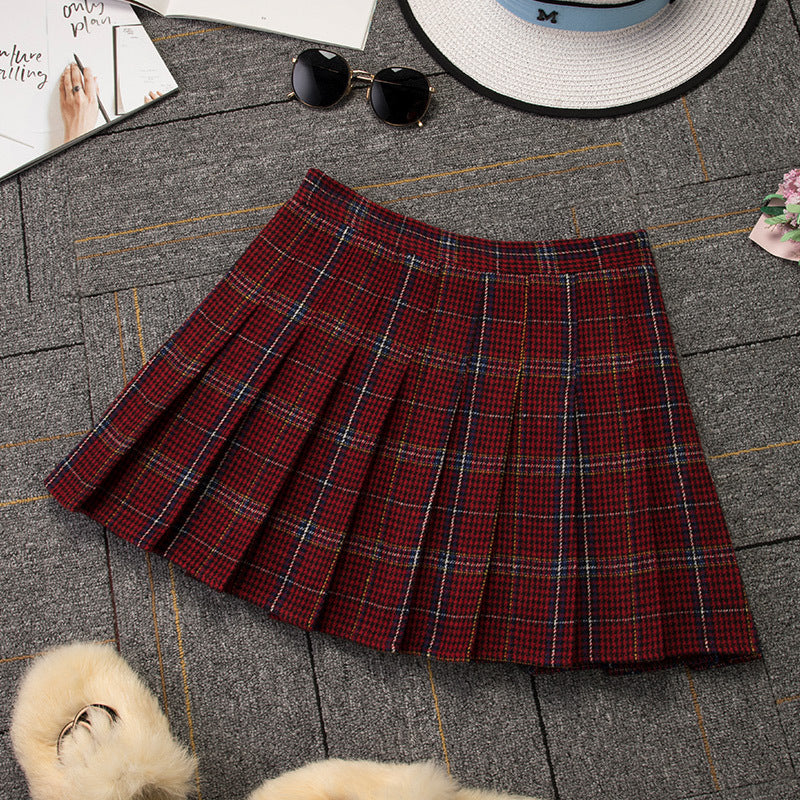 PLEATED HIGH WAIST PLAID SKIRT AUTUMN AND WINTER A-LINE SKIRT