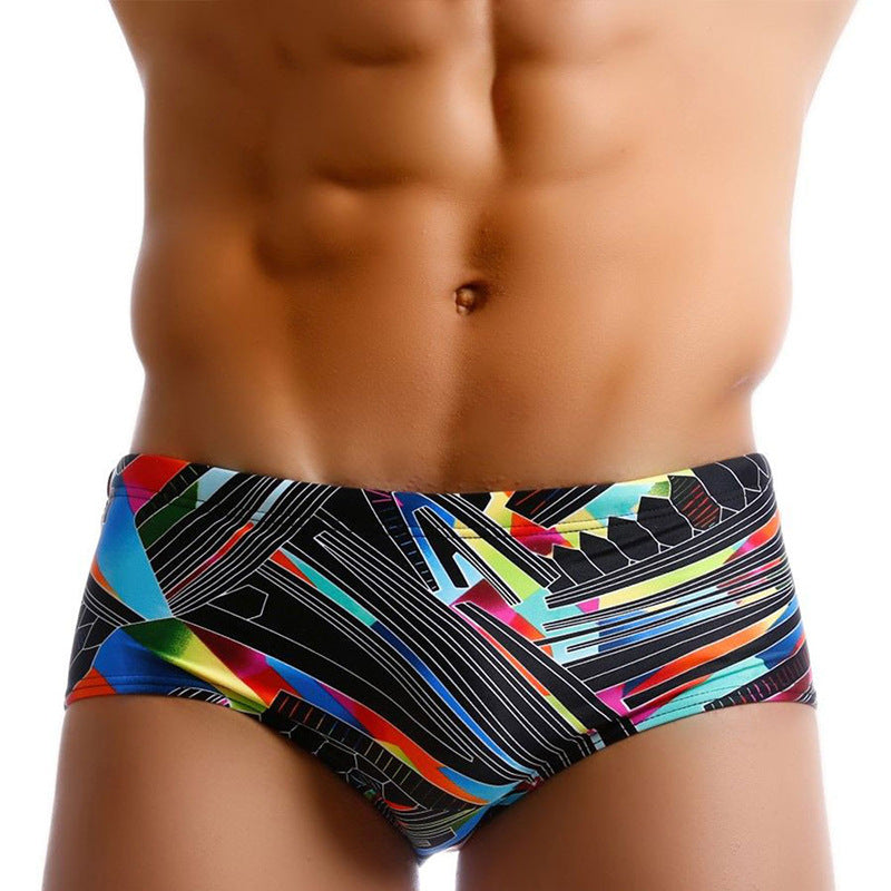 Geometric Color Line Print Boxer Swimming Shorts