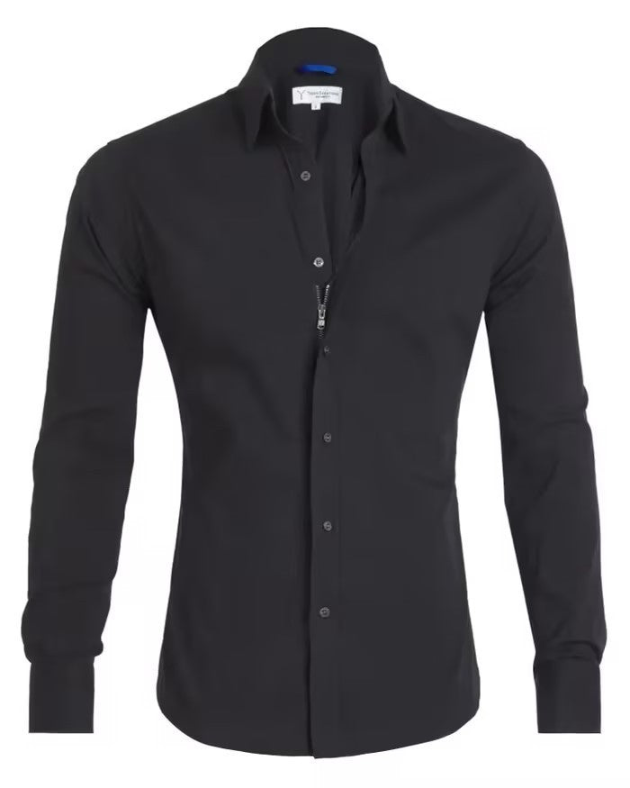 Long Sleeve Zipper Shirt with Button Design Fashion Lapel