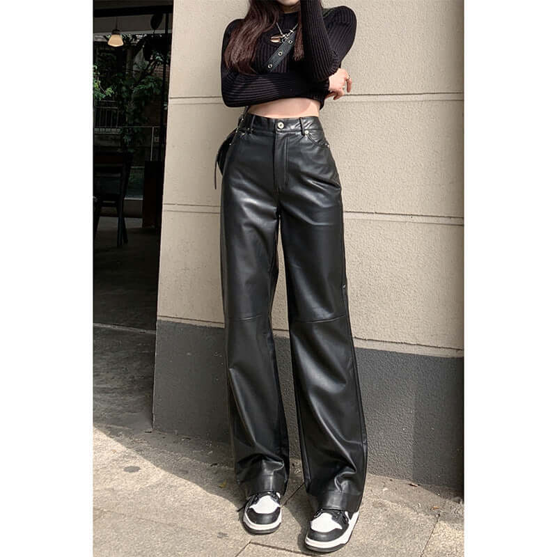 High Waist Slimming Leather Trousers for Women