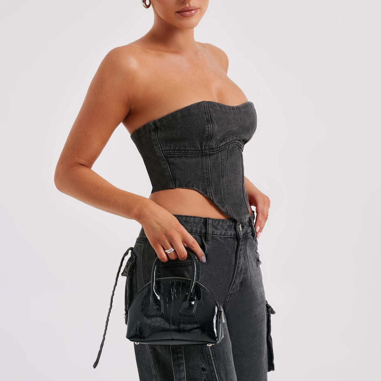 Women's Low Waist Three-dimensional Tube Top and Pocket Stitching Jeans