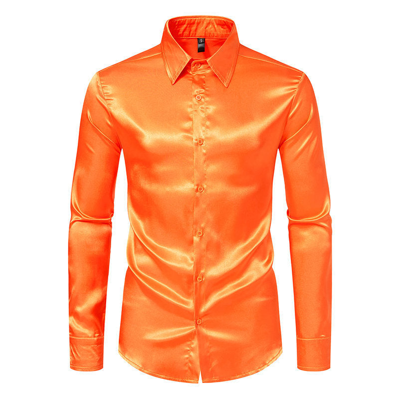 Men's Satin Solid Color Glossy Shirt