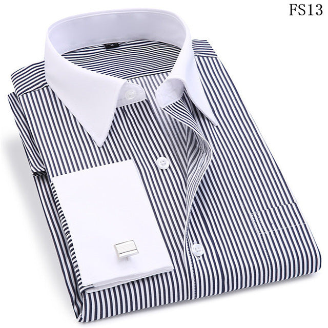 Men's Cufflink White Collar Dress Striped shirt