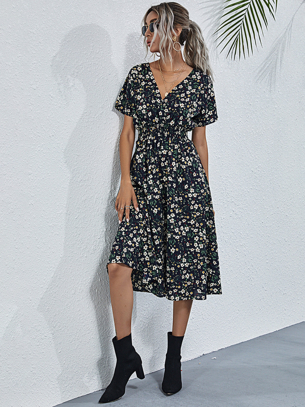 Women's Printed Short-sleeved Fashion Floral Dress