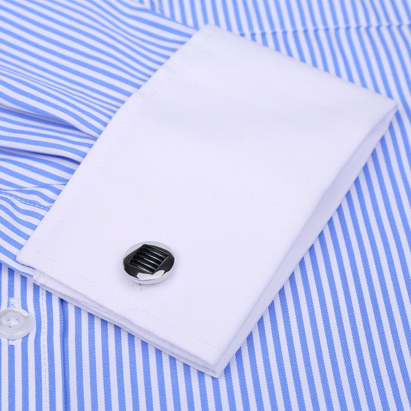 Men's Cufflink White Collar Dress Striped shirt