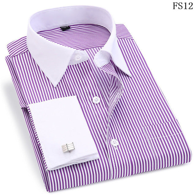 Men's Cufflink White Collar Dress Striped shirt