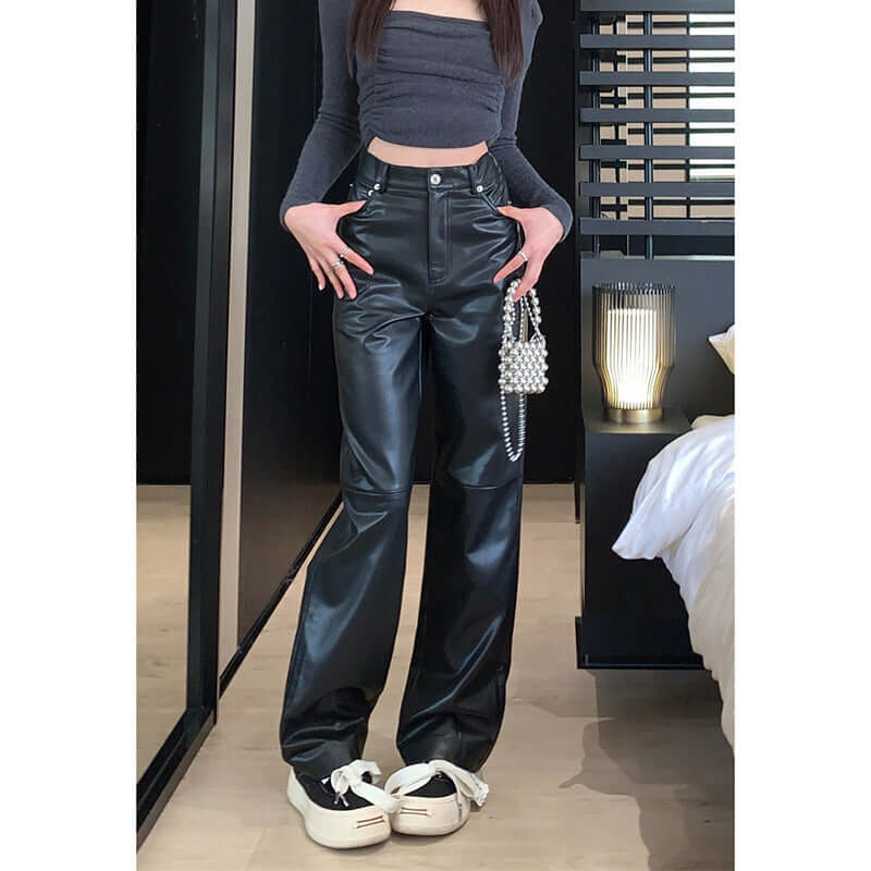 High Waist Slimming Leather Trousers for Women