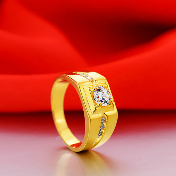 Gentleman Temperament Plated 24k Yellow Gold Ring For Men