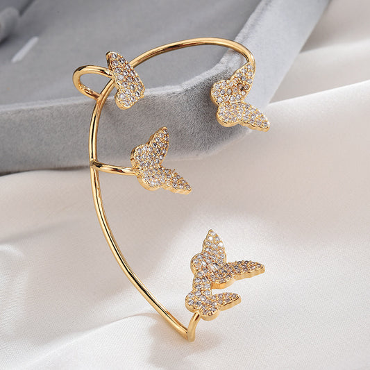 Fashion Zircon Gold Metal Butterfly Ear Clips Without Piercing