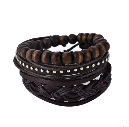Leather Bracelet for Men and Women. Multilayer Vintage Bead Bracelet