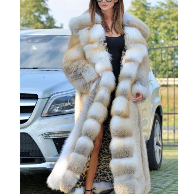 Women's Mid-length Coat with Hooded Faux Fur