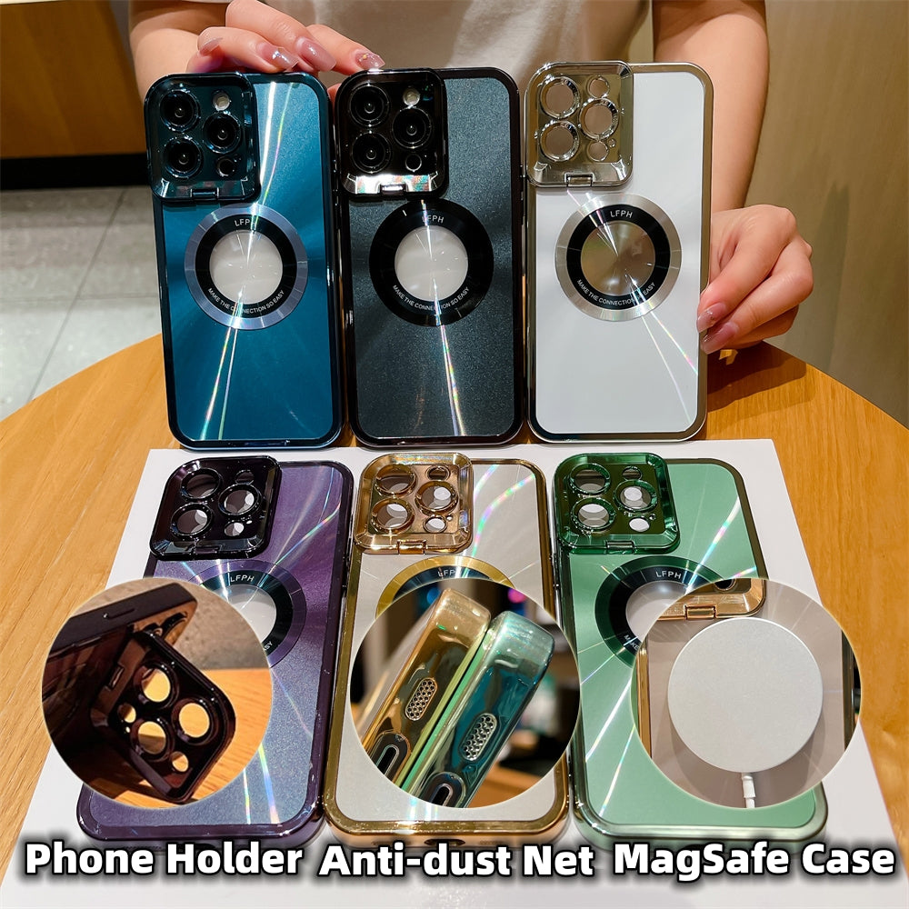Estojo de telefone galvanizado com chapeamento de luxo padrão de CD Magsafe estojo de suporte para iPhone 12 13 14 Pro Max suporte de câmera invisível suporte de lente de sucção magnética