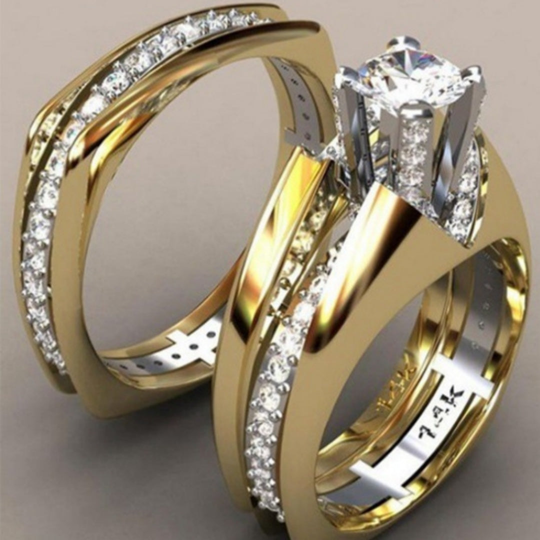 Fashion Plated 14K Gold Color Separation Simulation Diamond Ring Set