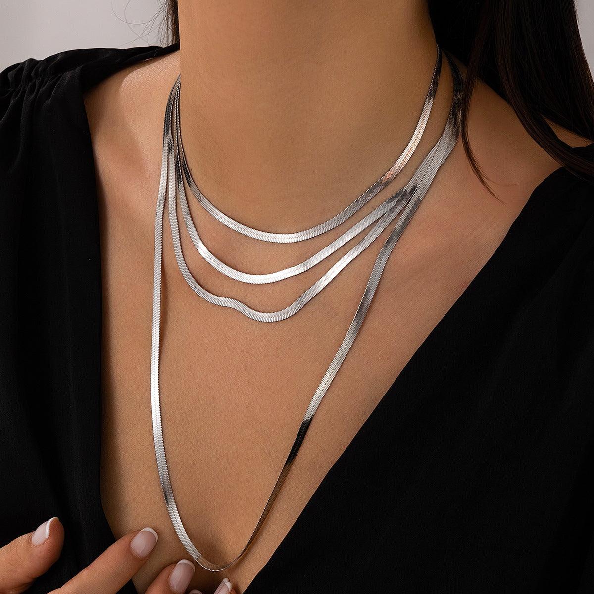 Flat Snake Bone Tassel Multilayer Collarbone Necklace