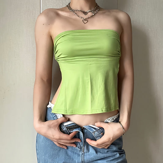 Pure Color Tied Tube Top Backless Wrap Chest Short Inner Wear Women