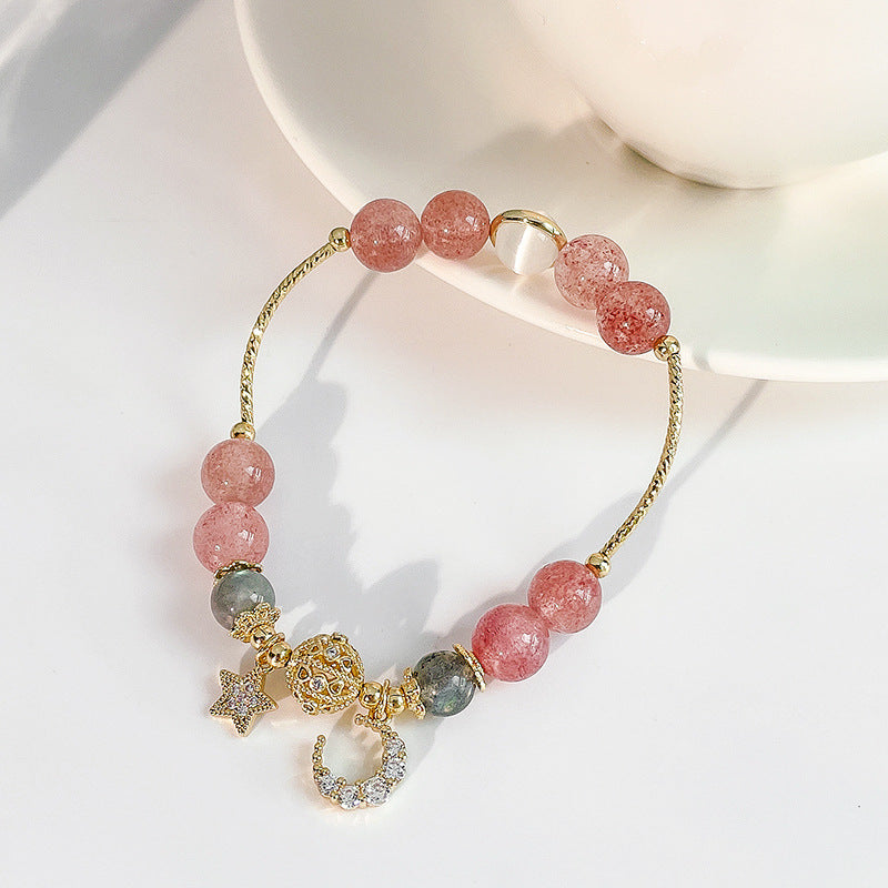 Natural Stone Star And Moon Strawberry Crystal Bracelet Women