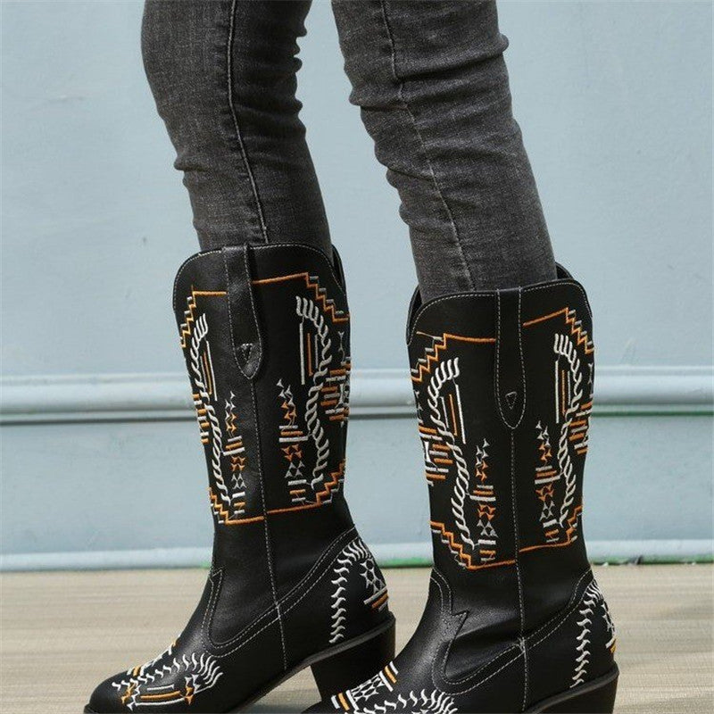 Thin Boots European And American Pointed Toe Retro High-heeled Boots