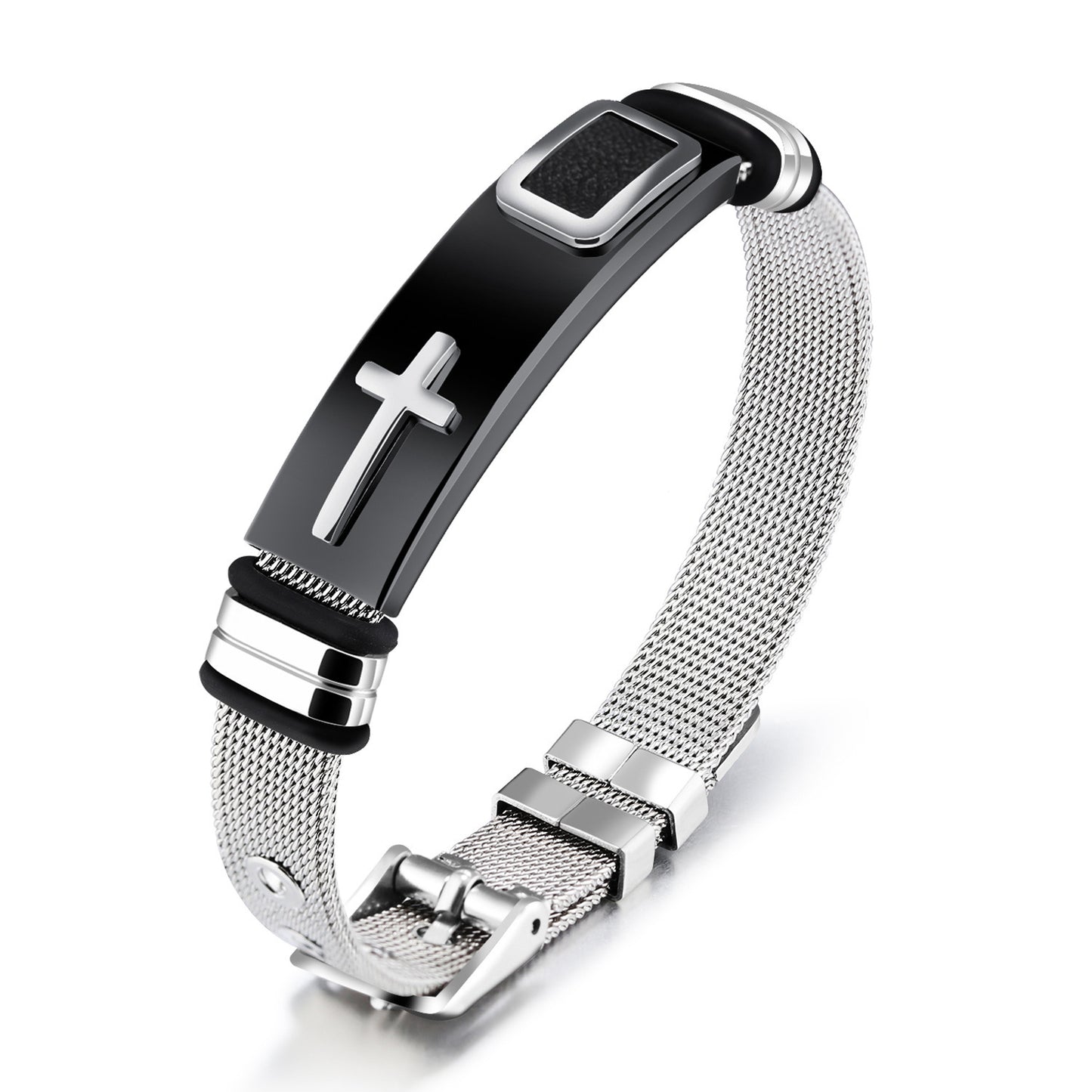 Men's personality Steel mesh gold cross titanium steel bracelet