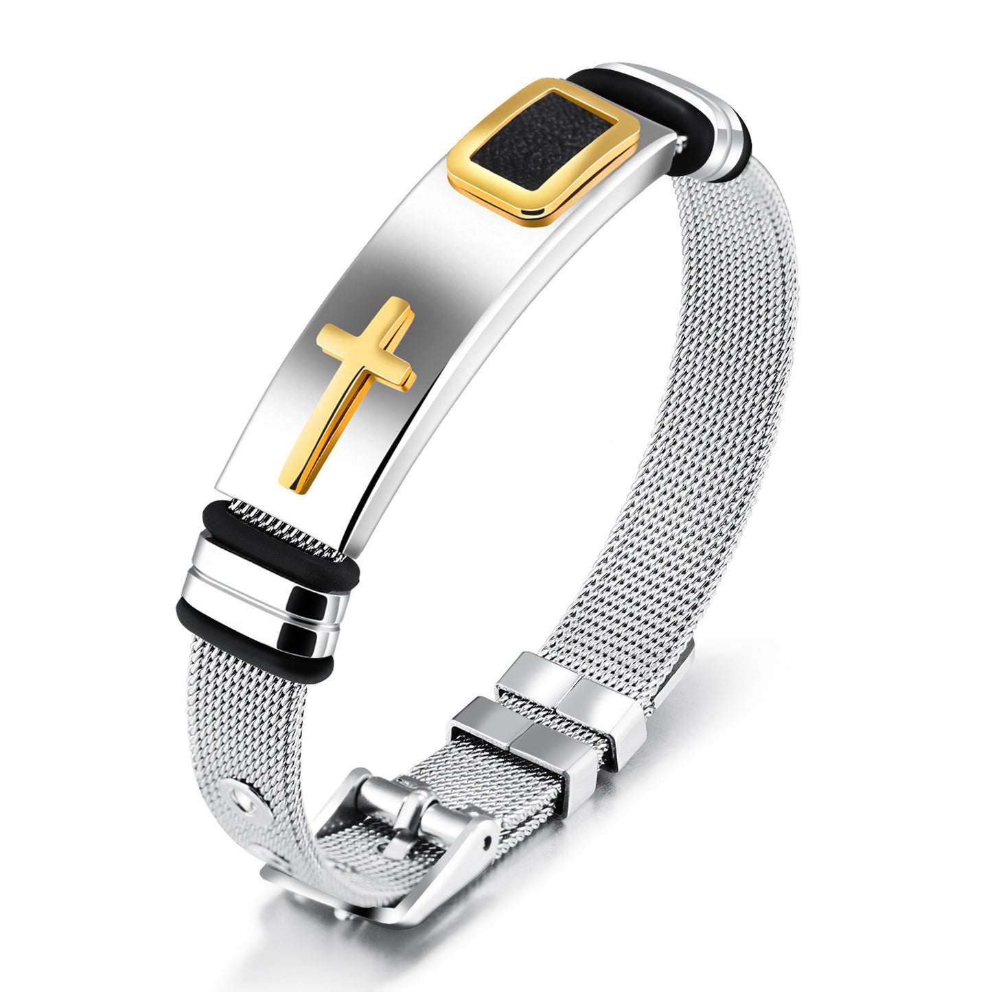 Men's personality Steel mesh gold cross titanium steel bracelet