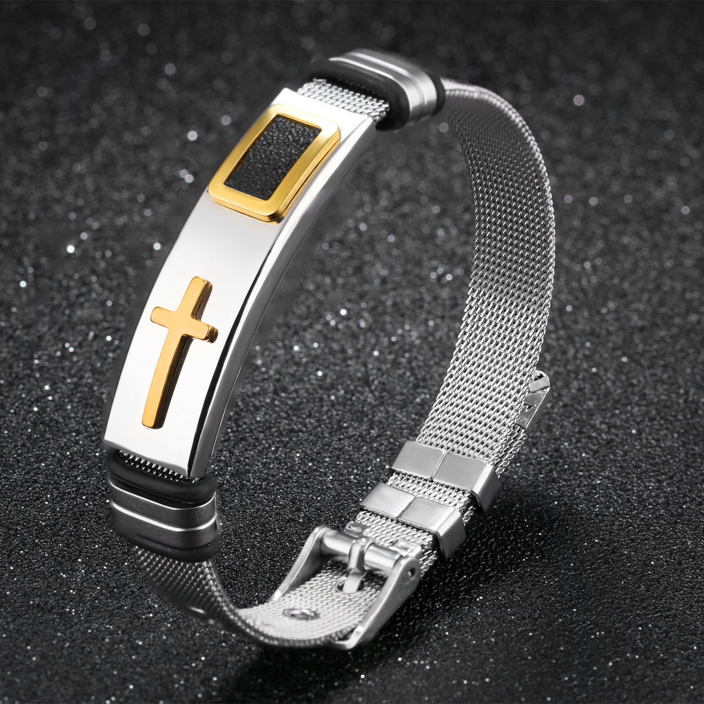 Men's personality Steel mesh gold cross titanium steel bracelet