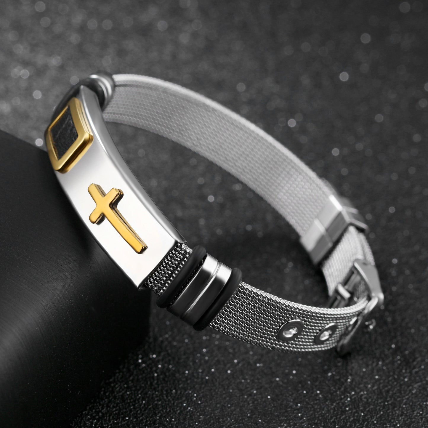 Men's personality Steel mesh gold cross titanium steel bracelet