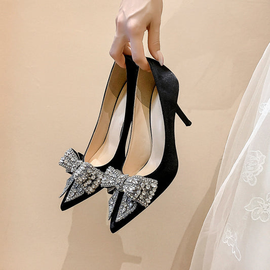 Sapatos de salto alto feminino com strass estilete estilo francês