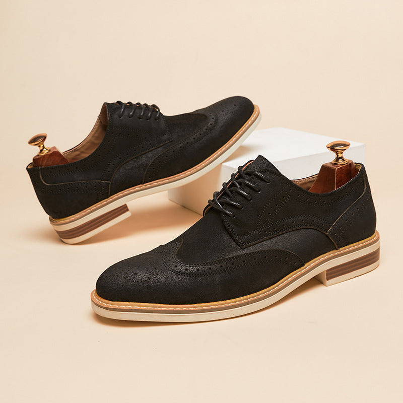 New Spring And Summer Genuine Leather Cow Suede Brogue Formal Business Men's Leather Shoes