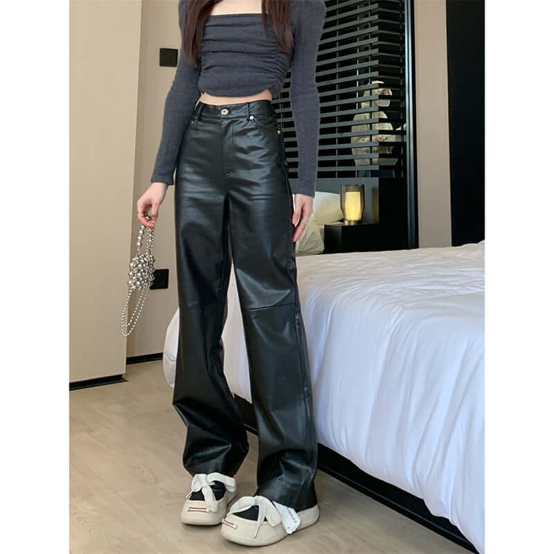 High Waist Slimming Leather Trousers for Women