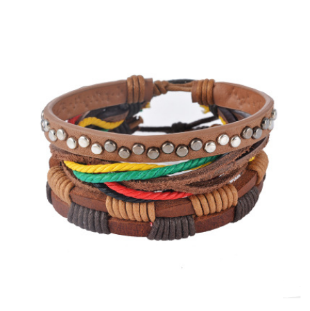 Leather Bracelet for Men and Women. Multilayer Vintage Bead Bracelet