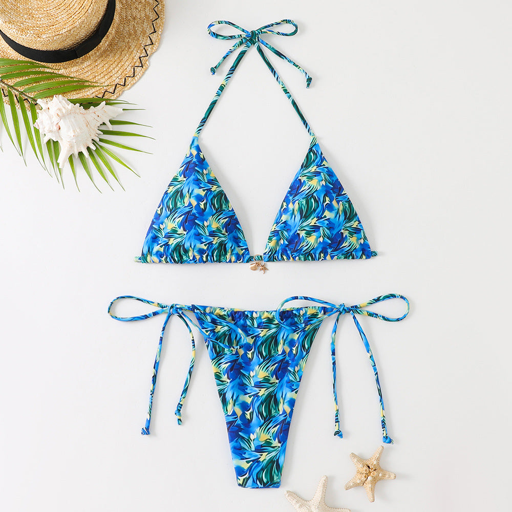 Two-piece Vacation Women's Printed Tie Bikini Suit