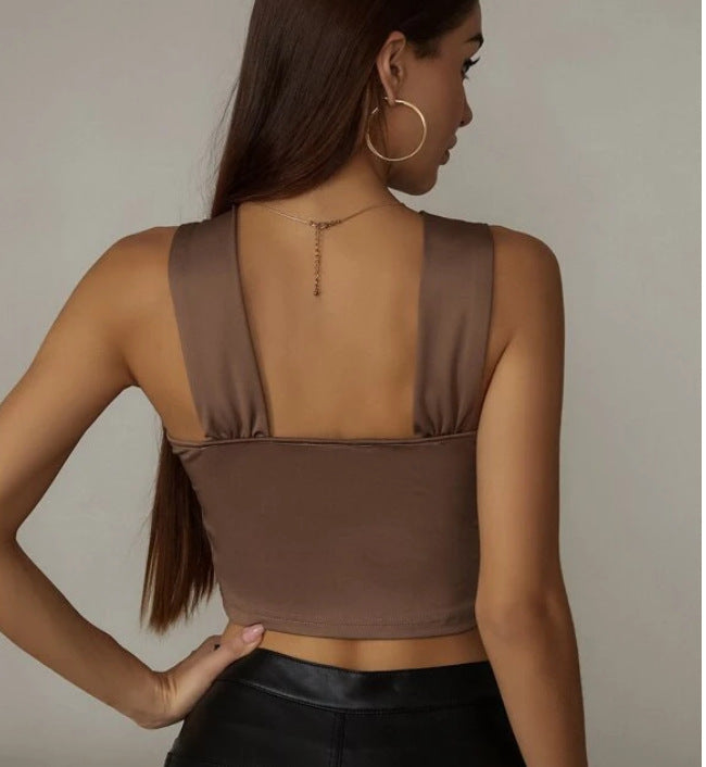 New Sexy Solid Color Vest With Irregular Folds And Split Ends