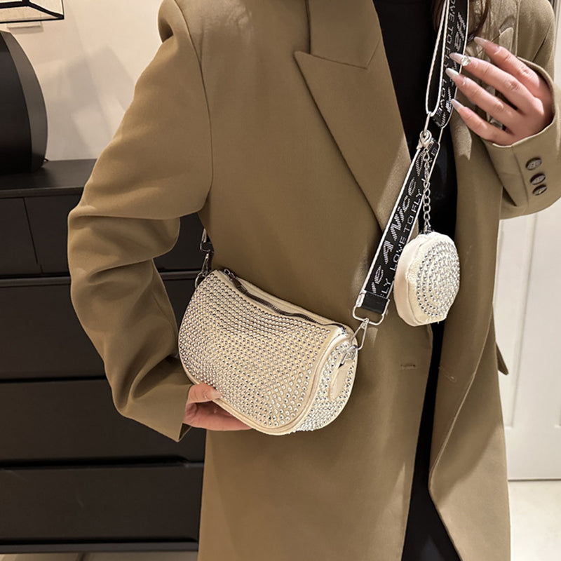 Rhinestone Shoulder Bag with Small Fashion Purse