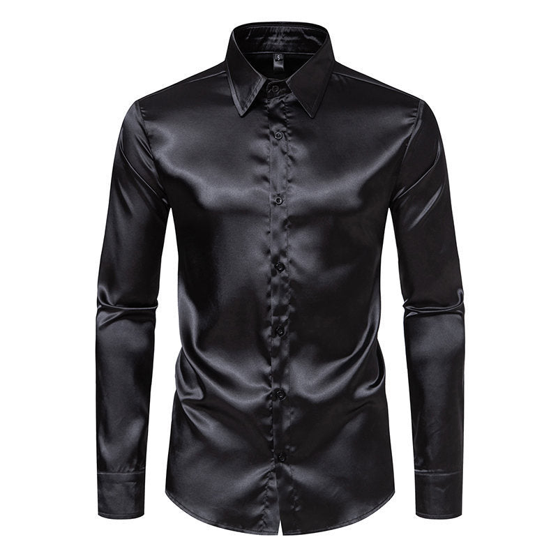 Men's Satin Solid Color Glossy Shirt