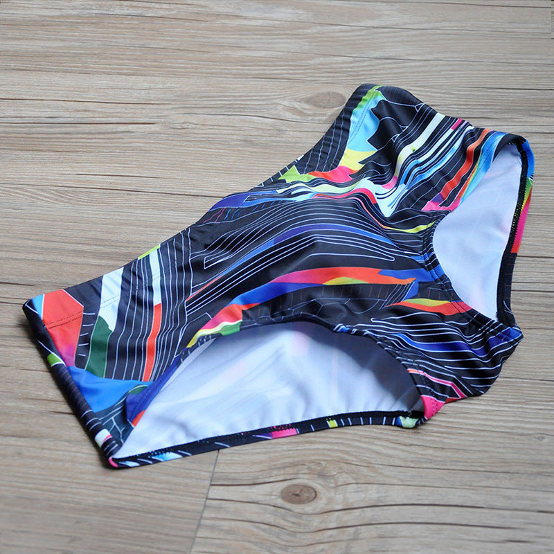 Geometric Color Line Print Boxer Swimming Shorts