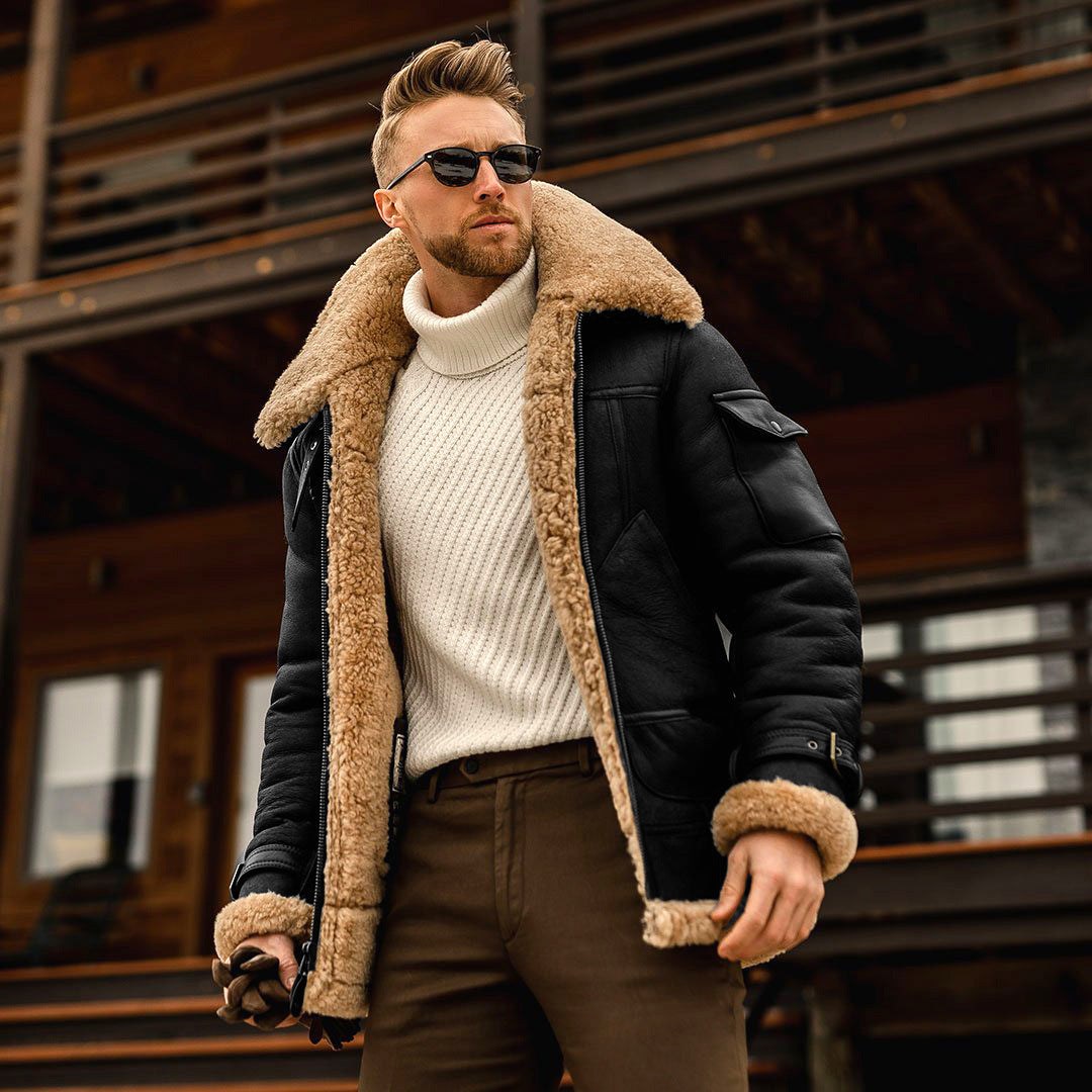 Men's Winter Fleece Fur Collar Army Tactical Jacket