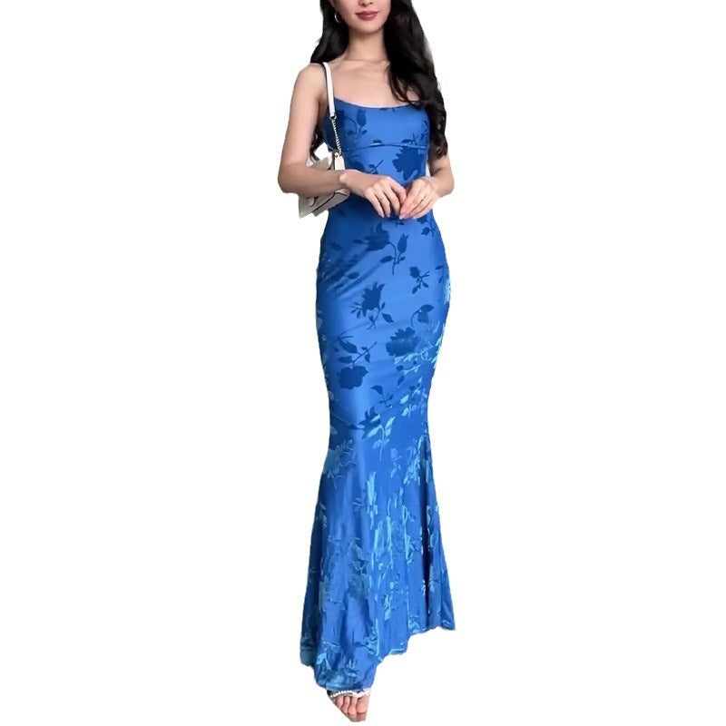 Women's Slip-on Printed Slim Fit Light Luxury Fishtail Dress