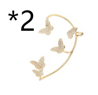 Fashion Zircon Gold Metal Butterfly Ear Clips Without Piercing