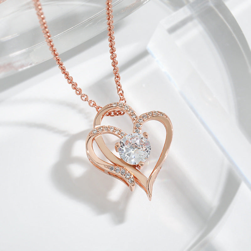 Zircon Double LoveHeart-shaped Necklace with Rhinestones Inserts