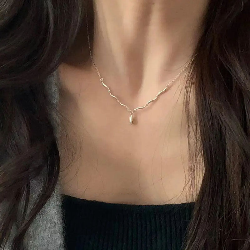 Women's Sterling Silver Water Drop Wave Necklace