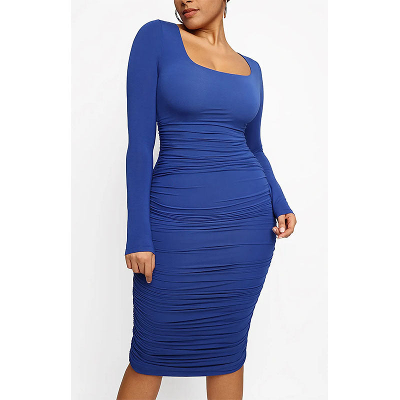 Women's Square Neck Sexy Shaping Pleated Buttock Dress