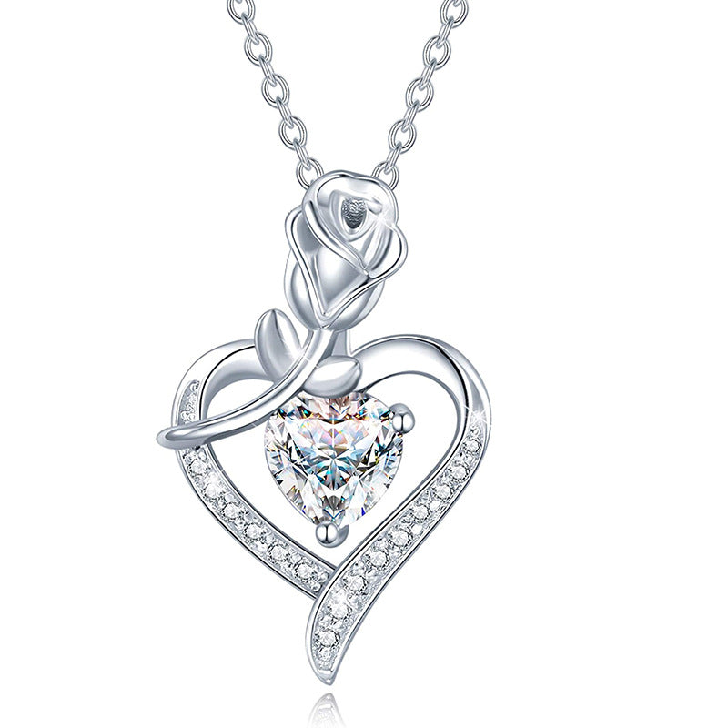 925 Silver Heart-shaped Rose Zircon NecCklace