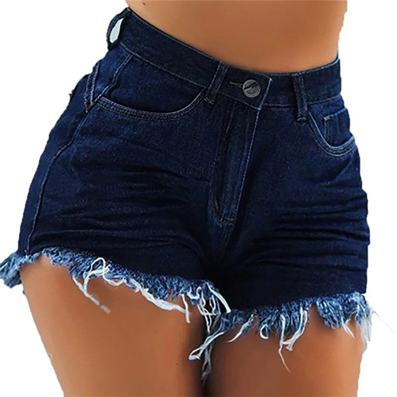 Mid-waist Ripped Sexy Fringed Denim Shorts