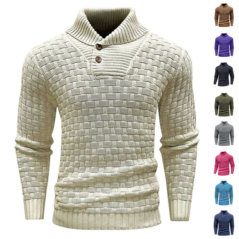 Men's Slim Turtleneck Sweater With Button Design Fashion Casual Solid Color Pullover Top Clothing