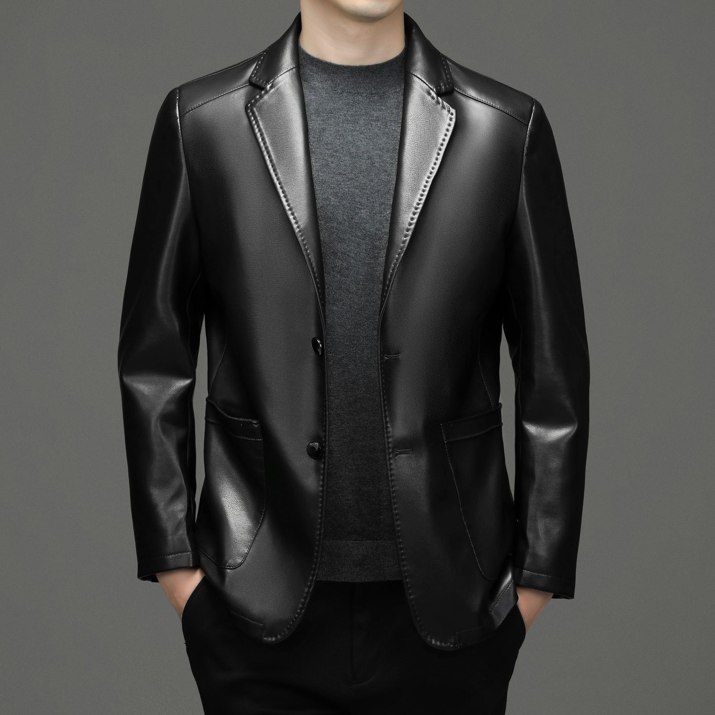 Sheepskin Suit Collar Men's Autumn And Winter Leather Jacket