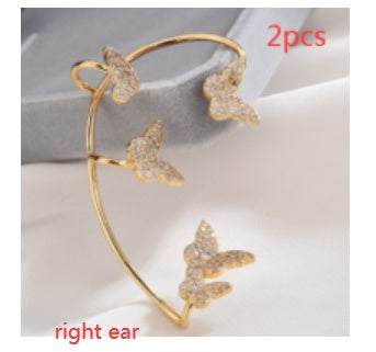 Fashion Zircon Gold Metal Butterfly Ear Clips Without Piercing