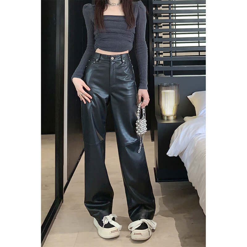 High Waist Slimming Leather Trousers for Women