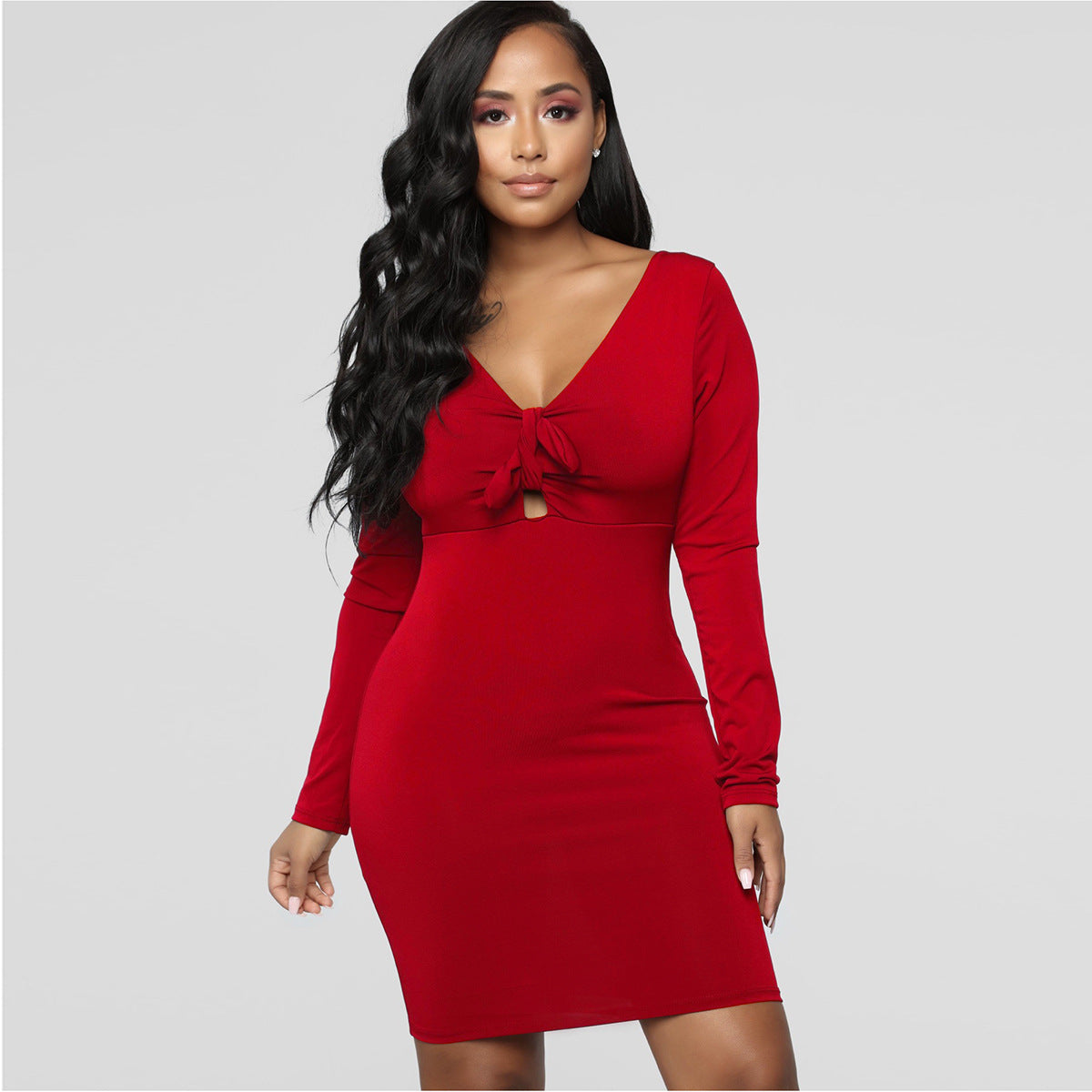 spring women's sexy long-sleeved strapless cutout sexy dress