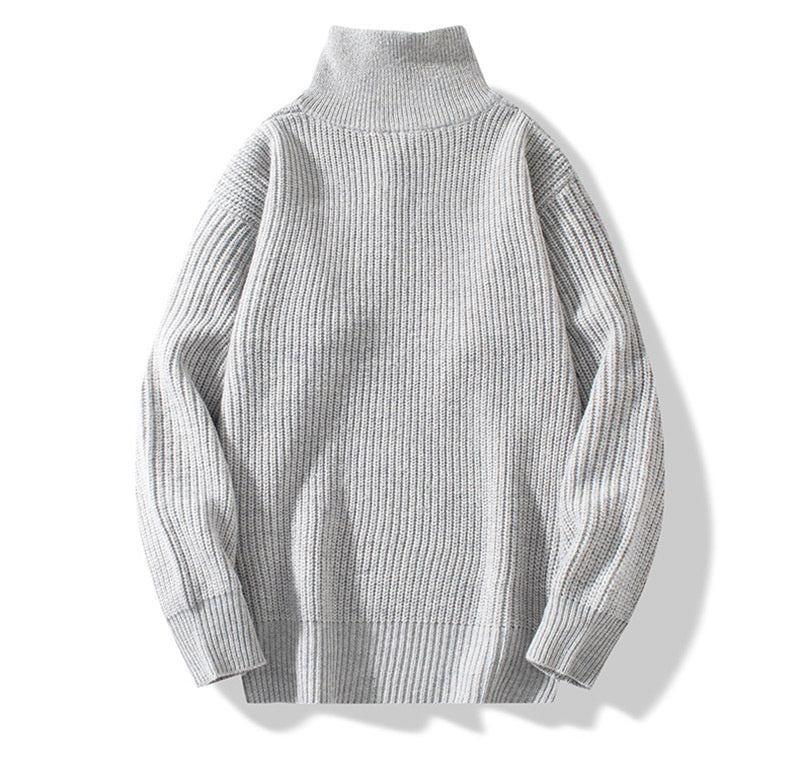 Fashion Half Cardigan Loose Sweater Vertical Sunken Stripe Pullover